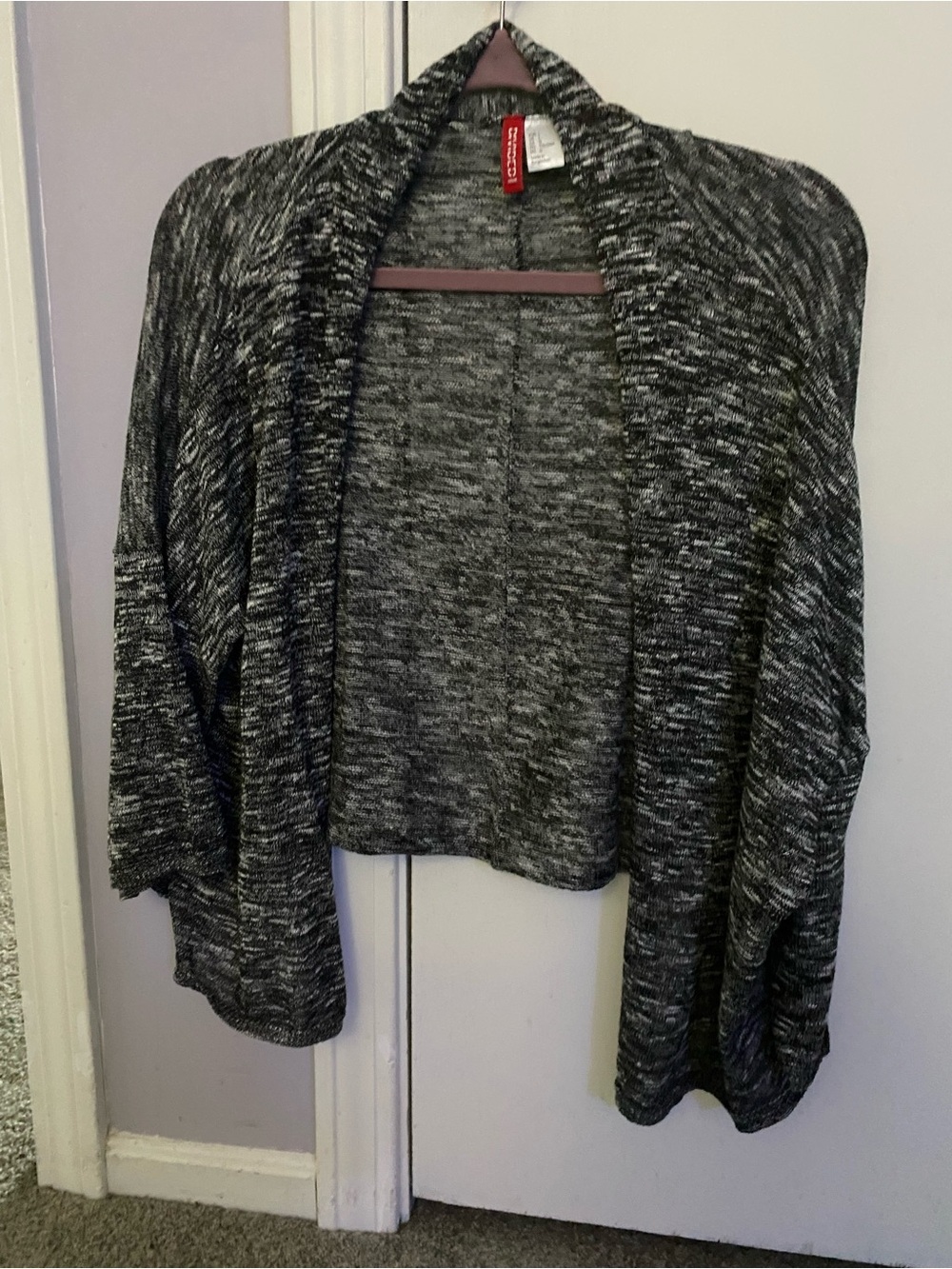 H&M Black & Gray Open-Front Cardigan With Elbow Length Sleeves